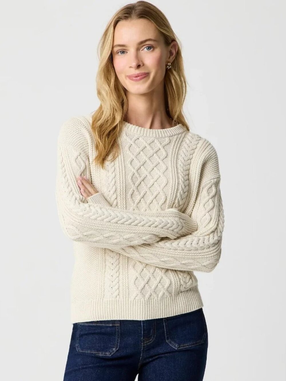 Christopher & Banks Cream Cable Knit Crewneck Sweater